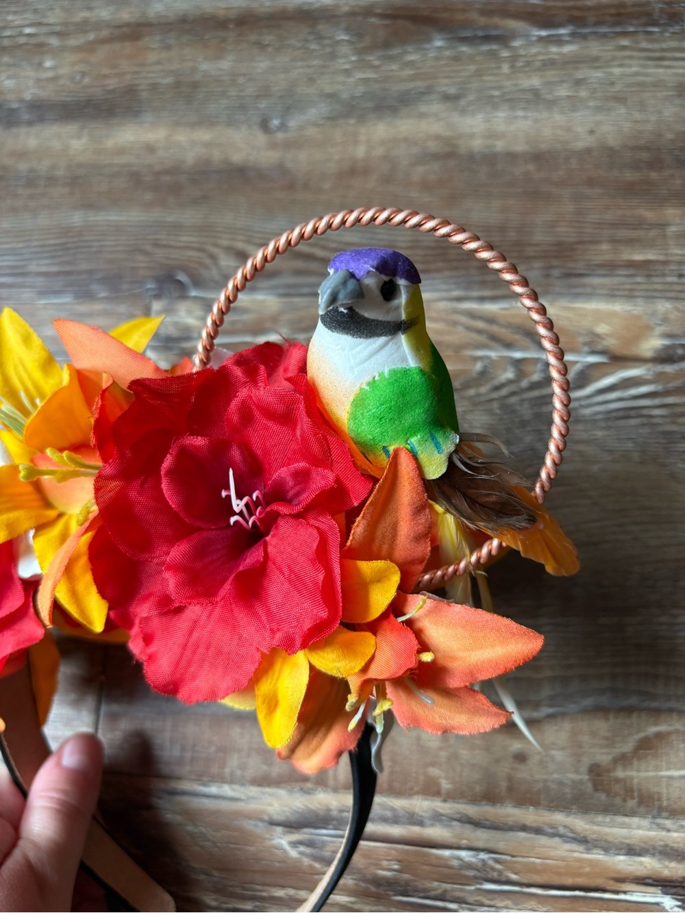 Disney Red & Orange Floral Tropical Enchanted Tiki Room Bird Mouse Ear Headband - Picture 2 of 6